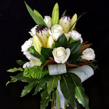 A bouquet of white orientals, green chrysanthemums,and white roses. Teresa Brough Designer Florist, Takaka NZ
